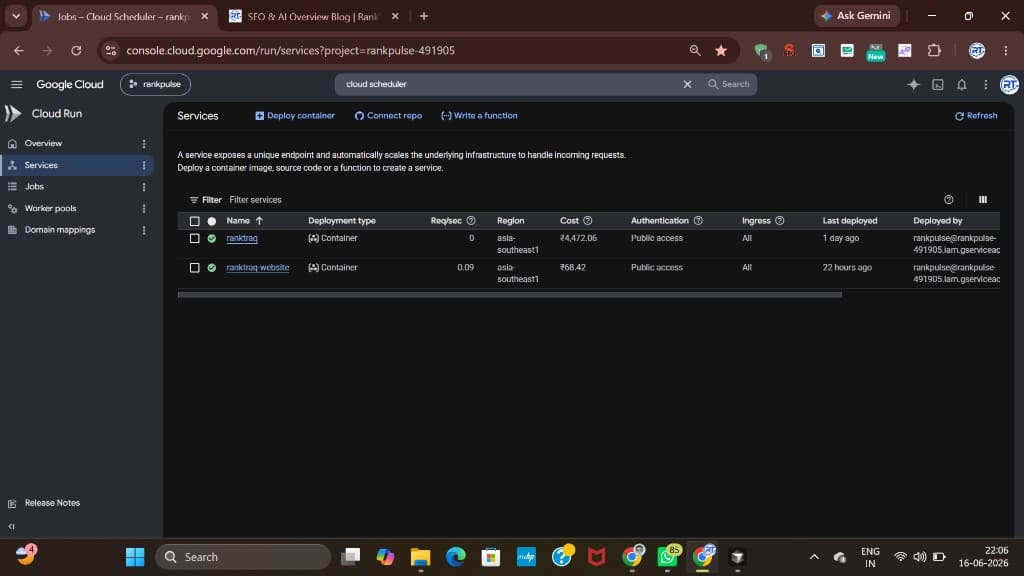 GCP Cloud Run services for Rank Traq