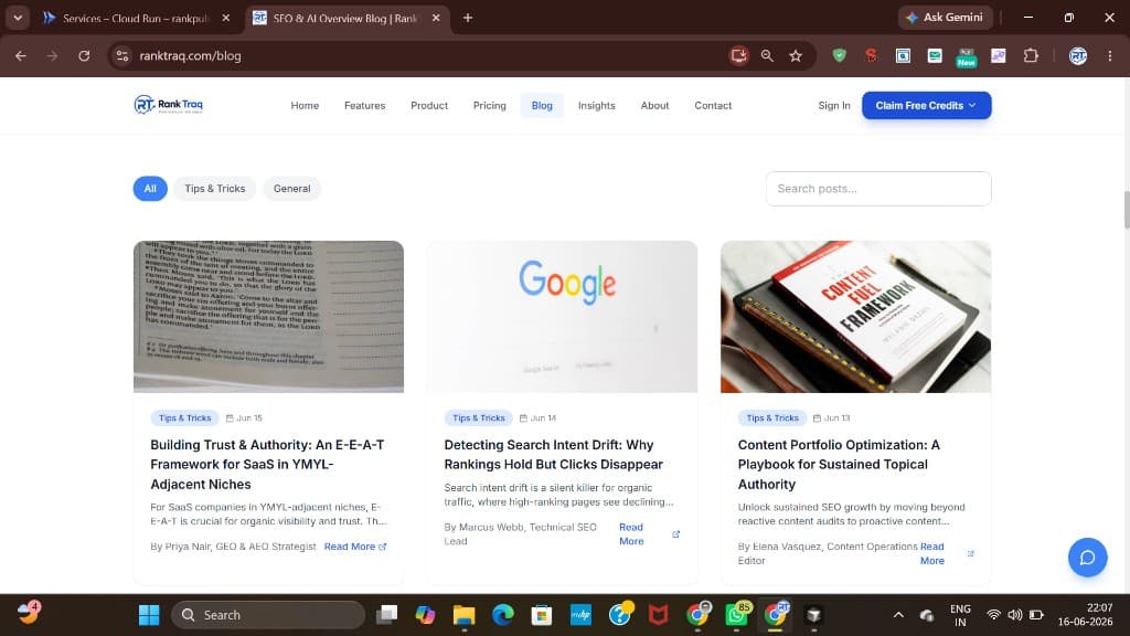 Rank Traq blog with AI-generated SEO content