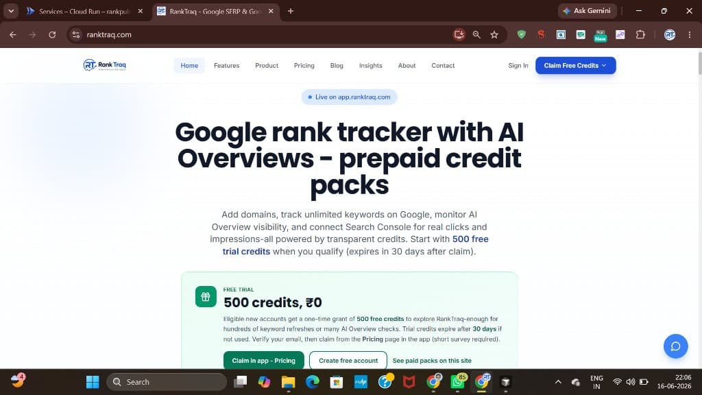 Rank Traq marketing website landing page